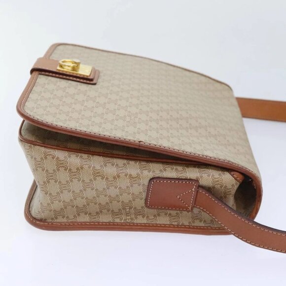 CELINE Macadam Canvas Shoulder Bag Beige Brown Gold Auth kk341V - Picture 4 of 16